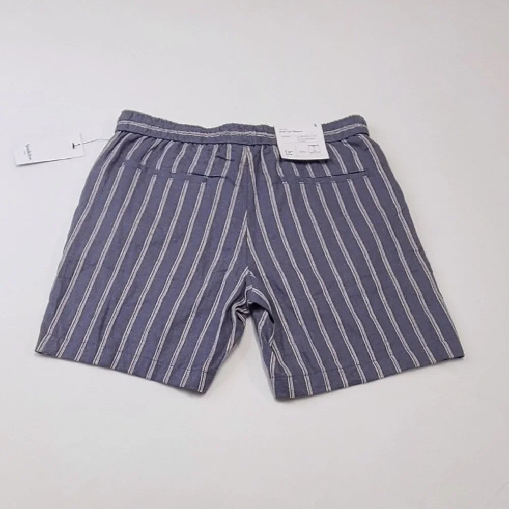 Goodfellow & Co Mens Blue White Striped Linen Blend Pull On Vacay Shorts Small